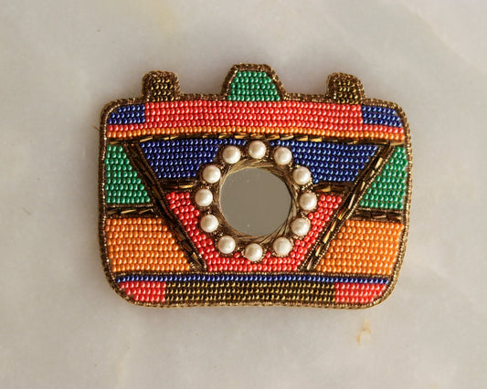 Quirky Camera Multicolour Beaded Patch,Handmade embroidered applique,Camera applique,Boho Patch,Sew on Denim Patch,Playful DIY Patch