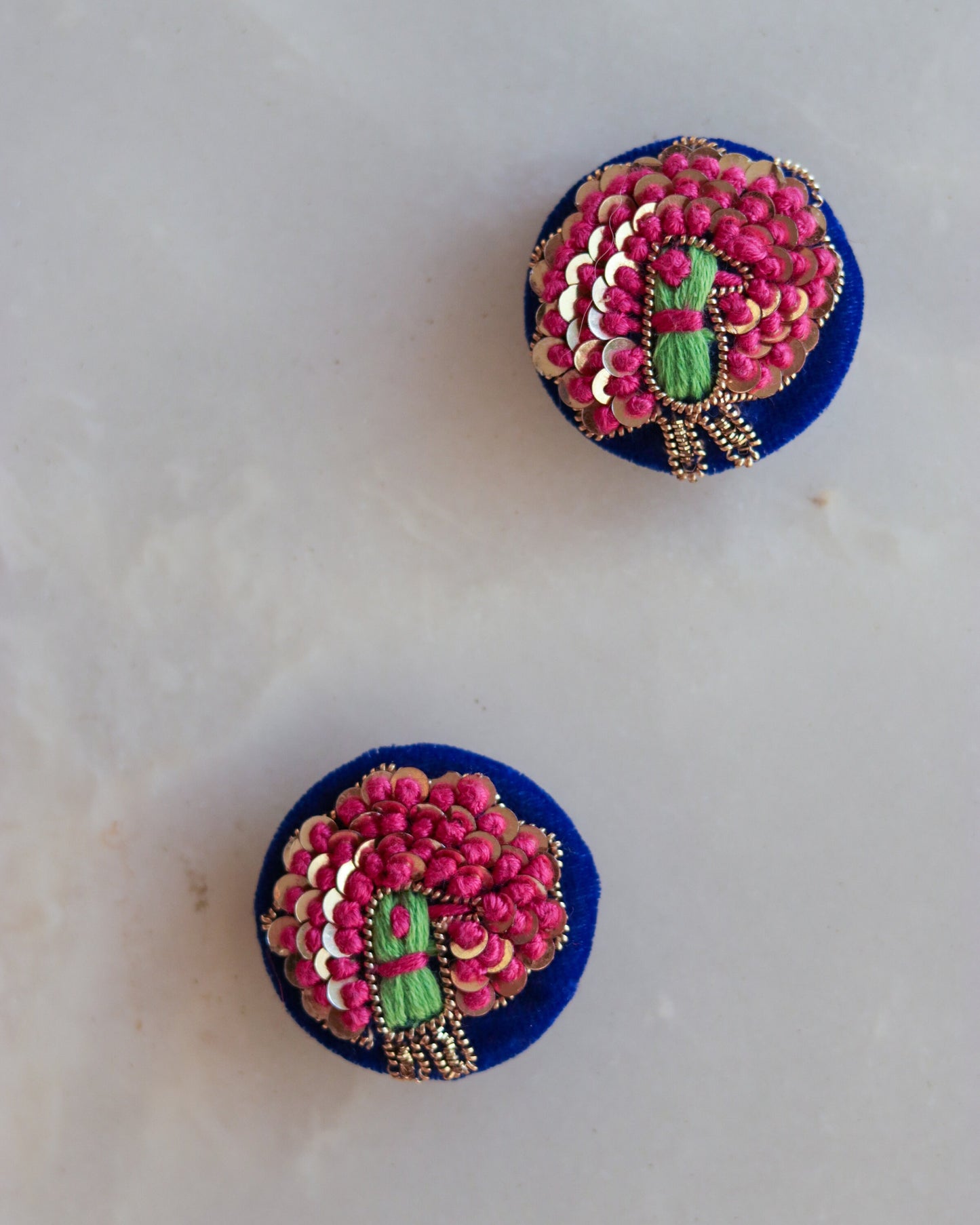 Blue Pink Peacock Velvet Buttons,Handmade Embroidered Buttons,Blue Pink Velvet Charm,Blue Bird Button,Sherwani Button,Wedding Button,2 pcs