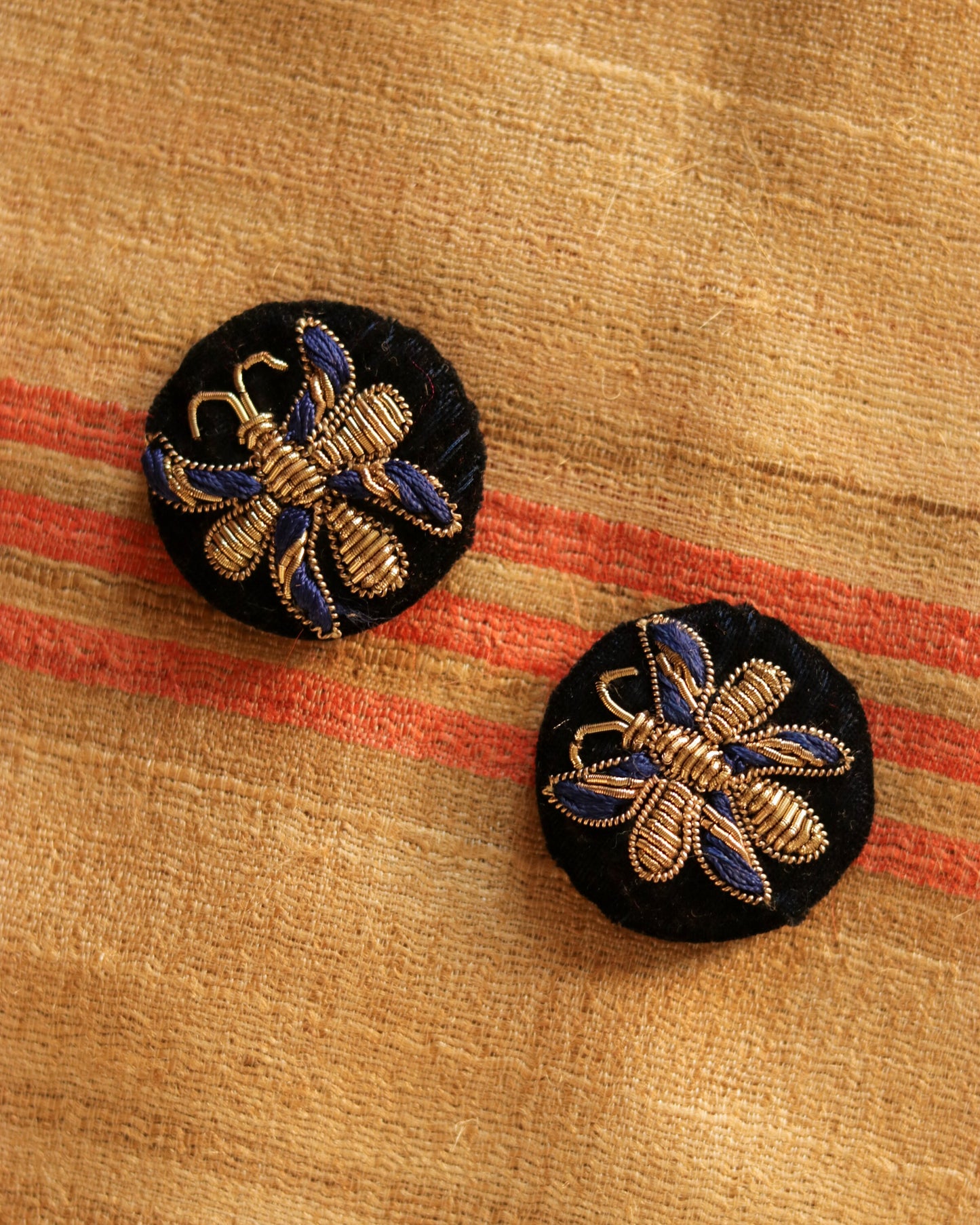 Black Blue Butterfly Velvet Button,Handmade Embroidered Button,Velvet Charm,Black Gold Butterfly Button,Sherwani Button,Wedding Button,2 pcs