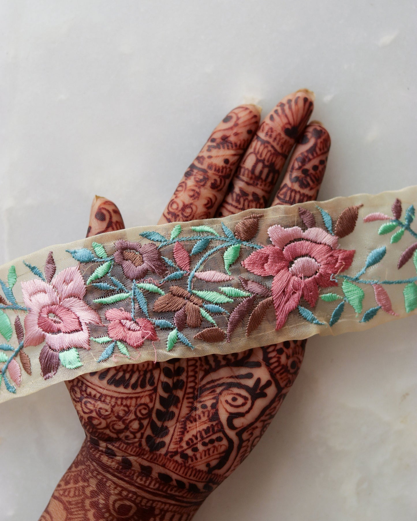 Pink Pastel Floral Embroidered Trim,Indian Fabric Embroidered Border,Pink Floral Lace,Parsi Embroidery Border,Pastel Saree Border,Price/mtr