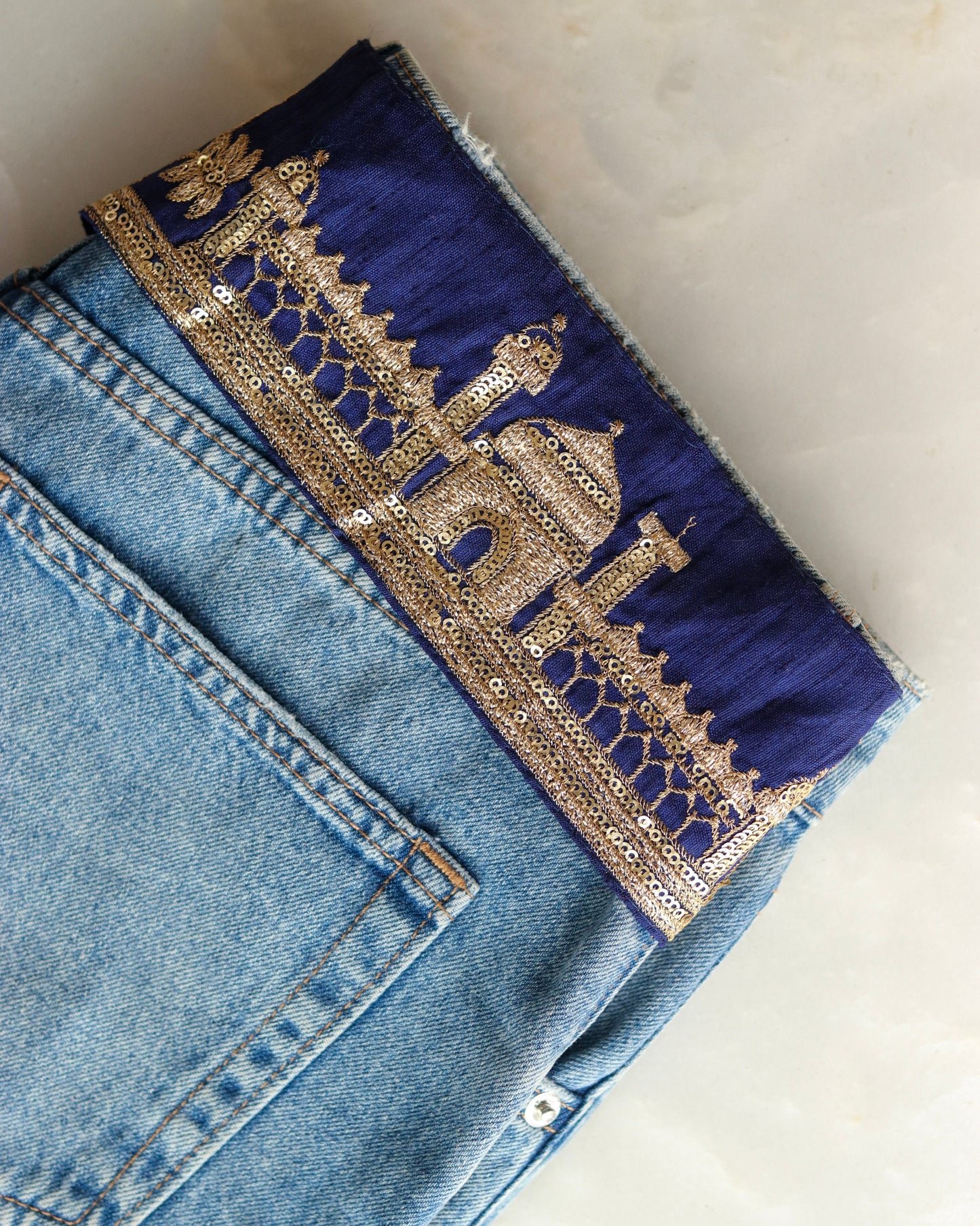 Blue Tiger Palace Embroidered Trim,Blue Gold Palace Border,Animal Embroidery Lace,Deep Blue Boho Trim,Royal Indian Designer Trim,Price/mtr