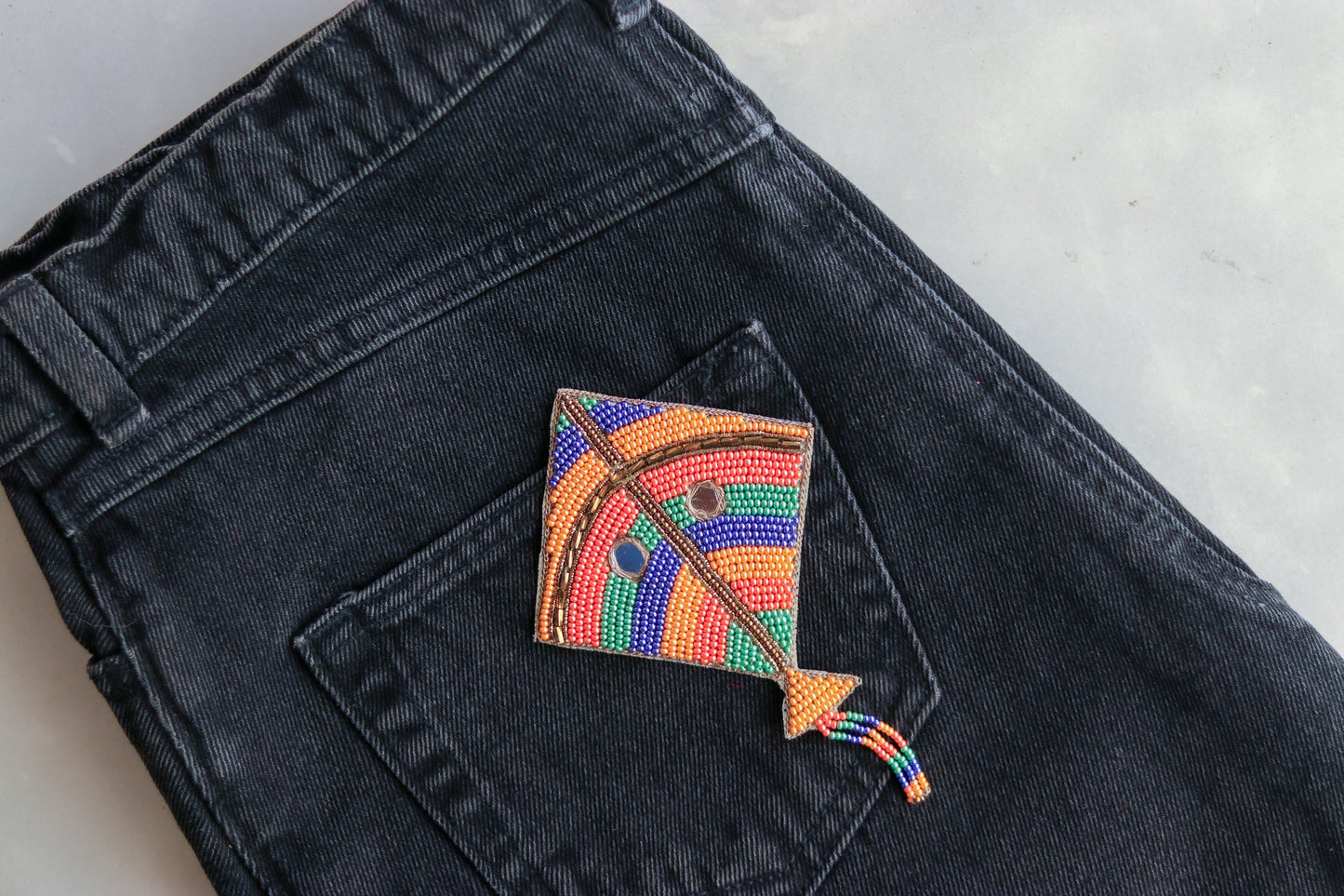 Multicolour Kite beaded embroidered patch,Handmade Beaded applique,Quirky Kite patch,Boho applique,Costume Denim Patch,Sew on DIY Patch