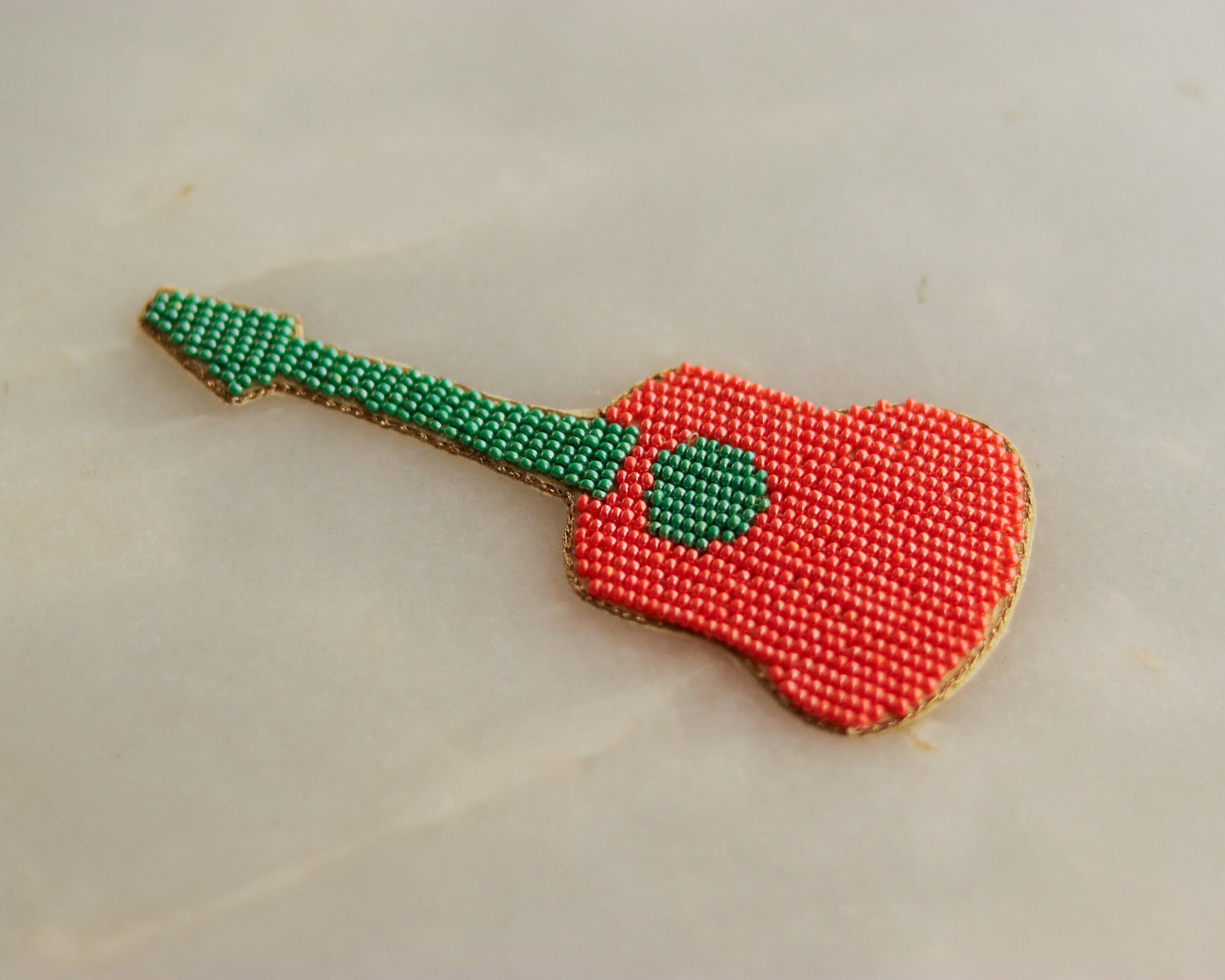Orange Guitar beaded embroidered patch,Handmade Beaded applique,Quirky guitar patch,Musical instrument applique,Denim Patch,Sew on DIY Patch
