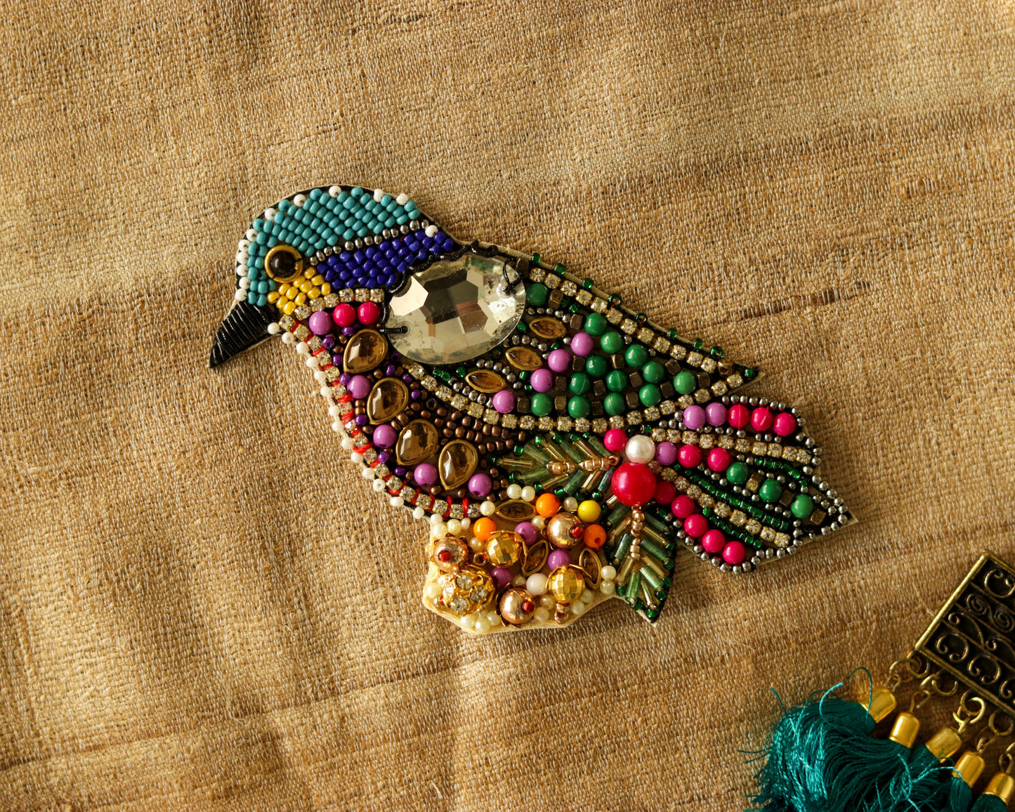 Multicolour Sparrow beaded embroidered patch,Handmade Beaded applique,Rainbow bird patch,Costume Denim Patch,Sew on Applique,DIY Patch