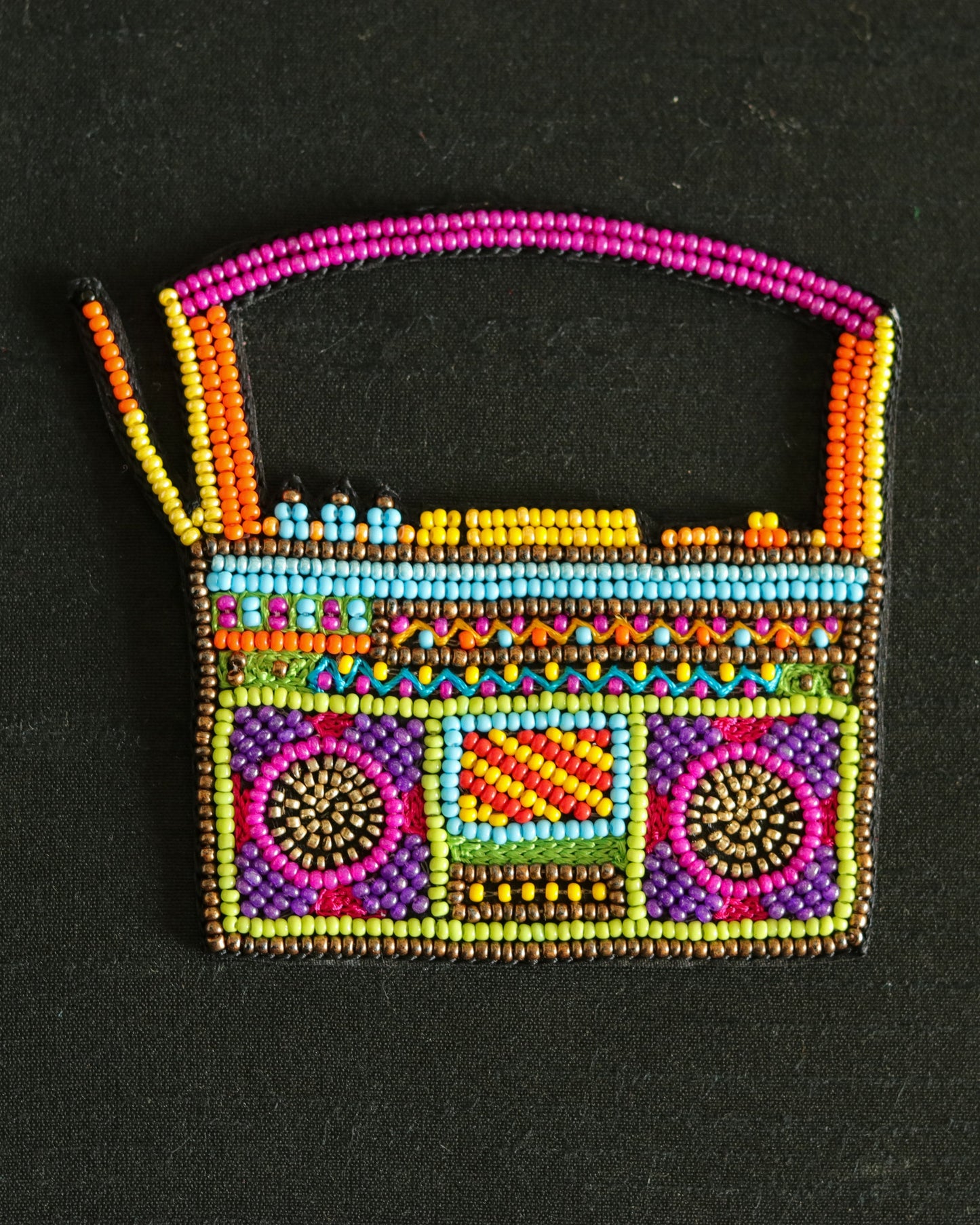 Radio beaded embroidered patch,Quirky Handmade Beaded applique,Boho patch,Vintage radio music applique,Costume Denim Patch,Sew on DIY Patch