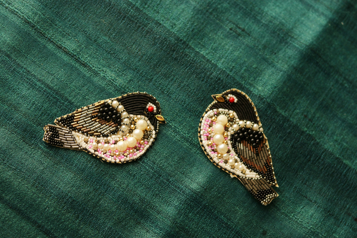 Black Sparrow beaded embroidered patch,Handmade beaded applique, Black white bird patch,Costume Denim Patch,Sew on applique,DIY Patch