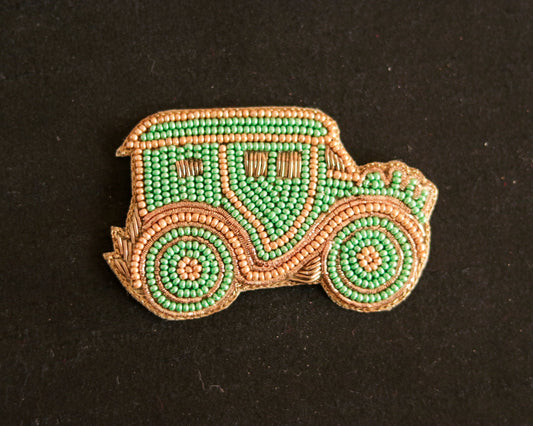 Vintage Car beaded embroidered patch,Green Quirky Handmade Beaded Car applique,Boho patch,Vehicle applique,Costume Denim Sew on DIY Patch