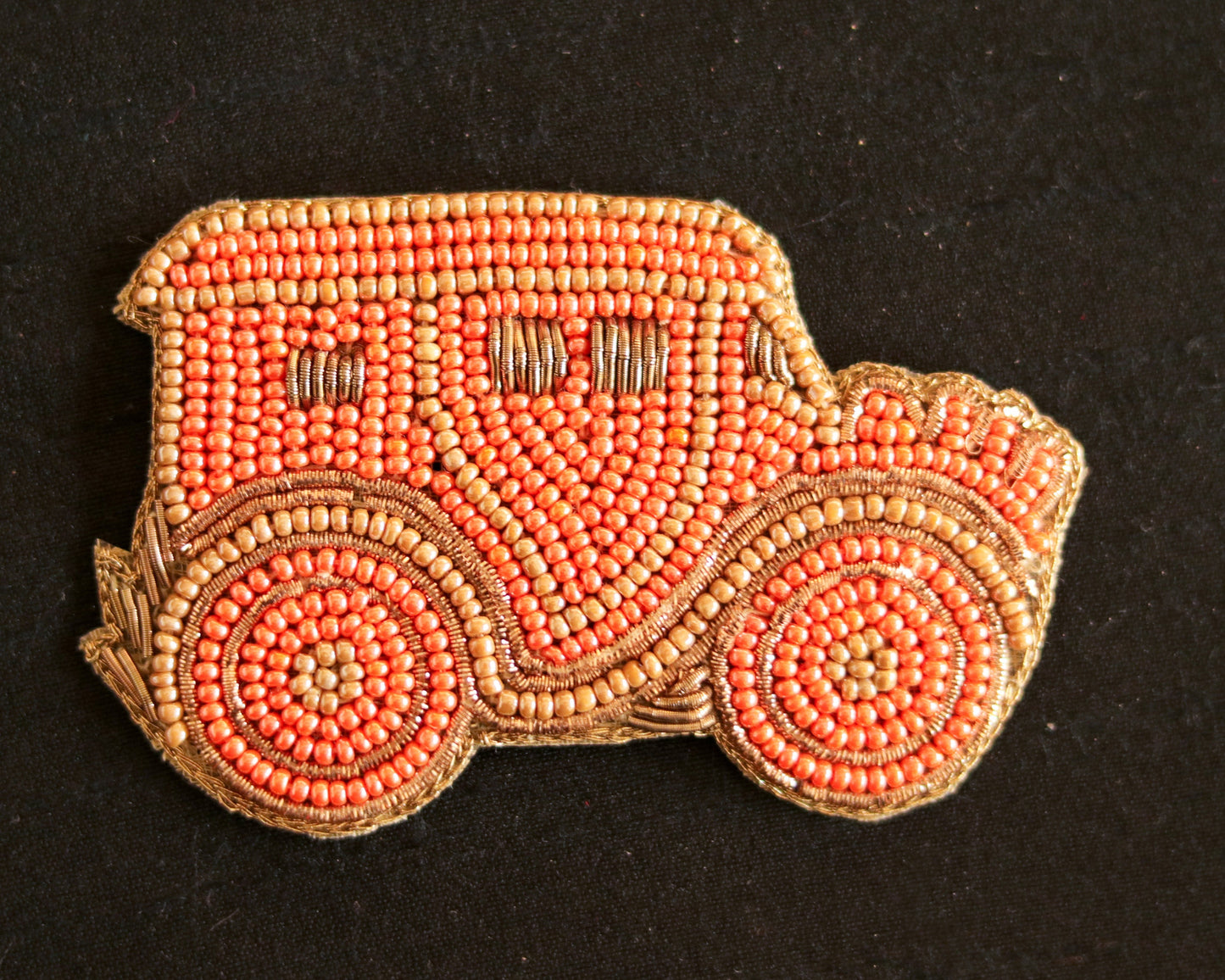 Vintage Car beaded embroidered patch,Peach Quirky Handmade Beaded Car applique,Boho patch,Vehicle applique,Costume Denim Sew on DIY Patch