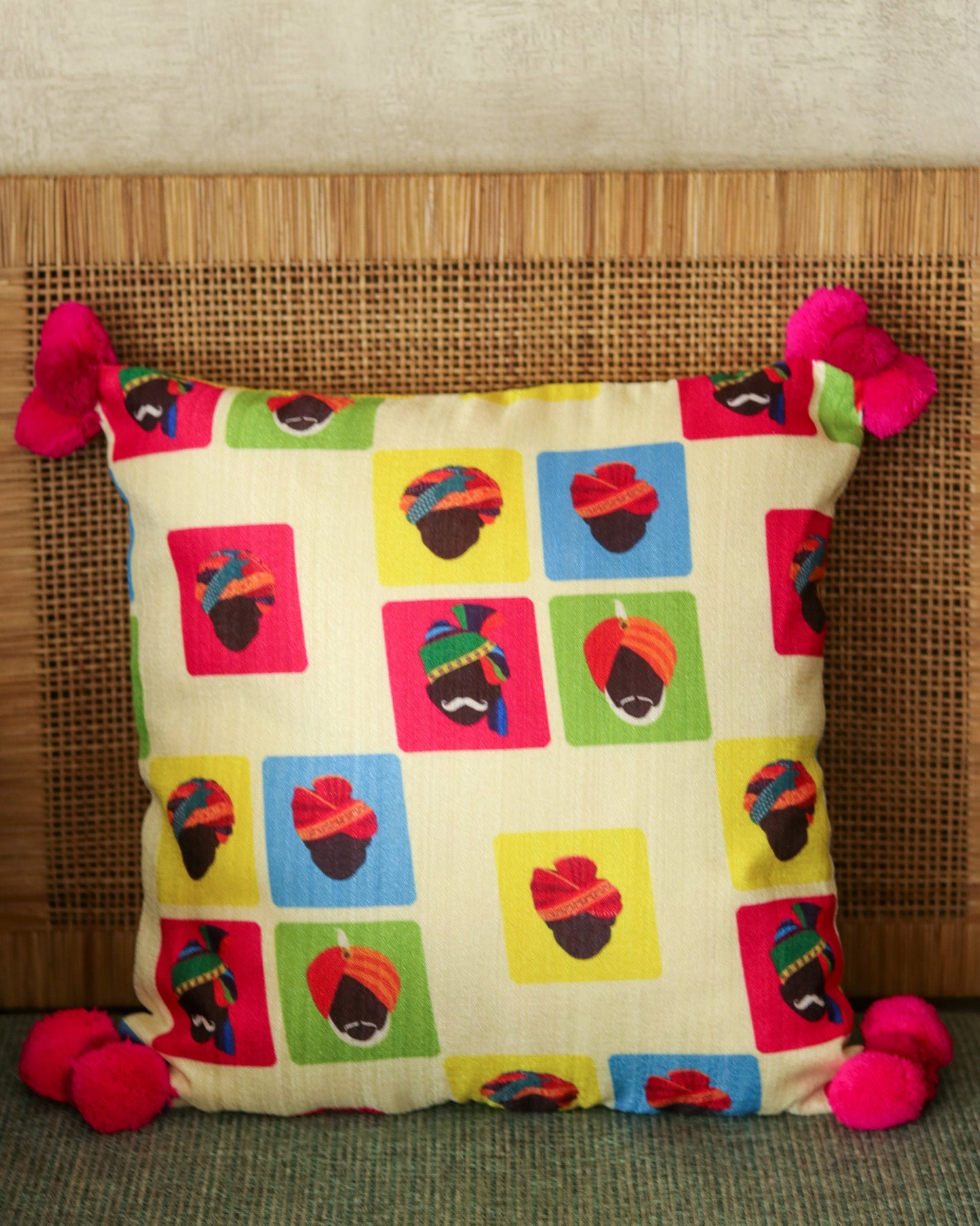 Turbanator – Kitschy Boho Cushion Cover,Quirky Handmade Cushion Cover,Turban Print Sham,Quirky Home Décor,Indian Home Décor,Price/pc