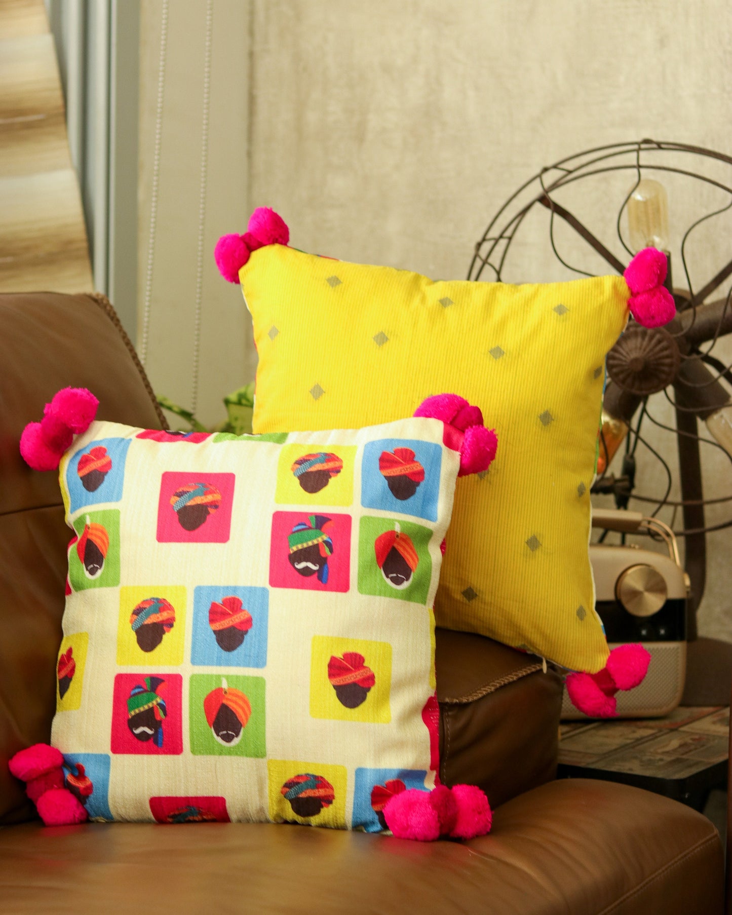 Turbanator – Kitschy Boho Cushion Cover,Quirky Handmade Cushion Cover,Turban Print Sham,Quirky Home Décor,Indian Home Décor,Price/pc