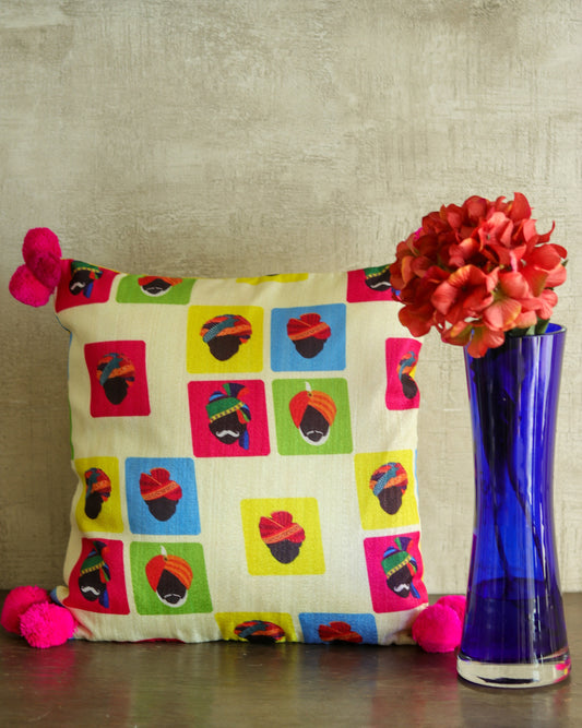 Turbanator – Kitschy Boho Cushion Cover,Quirky Handmade Cushion Cover,Turban Print Sham,Quirky Home Décor,Indian Home Décor,Price/pc