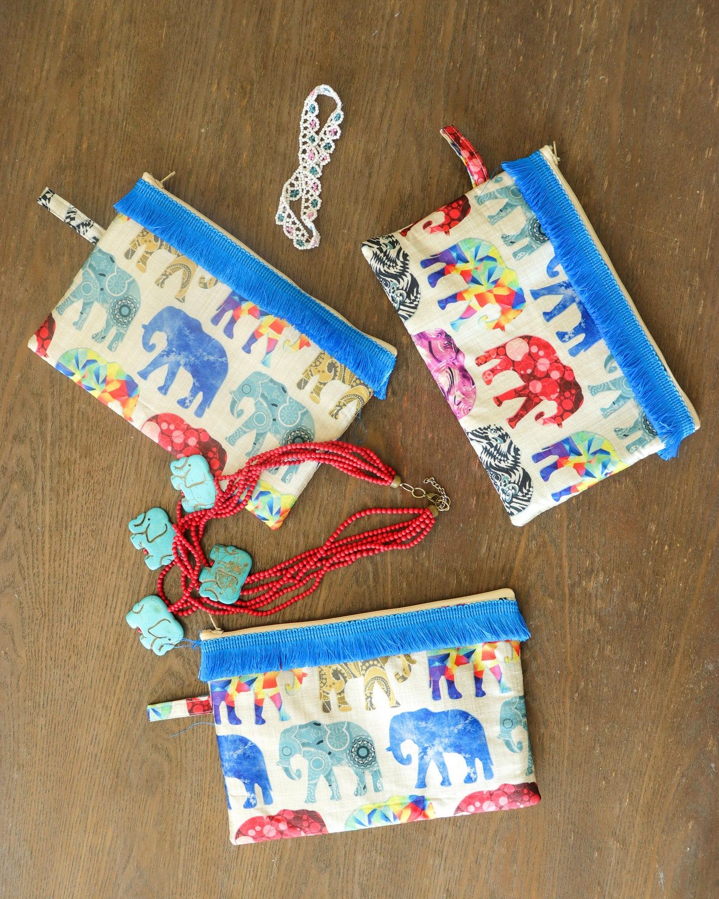 Mastana - Quirky Elephant make-up pouch,Toiletry Travel Accessory bag,Boho clutch,Pencil case,Zip pouch,Stocking filler,Christmas gift