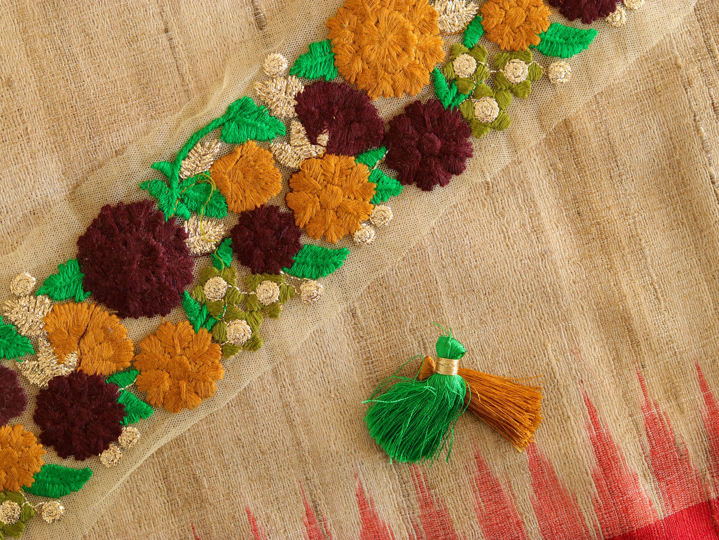 Brown Yellow Floral Embroidered Trim,Brown Floral Net Border,Embroidery Lace,Brown Yellow Floral Net Lace,Indian Trim,Saree Border,Price/mt