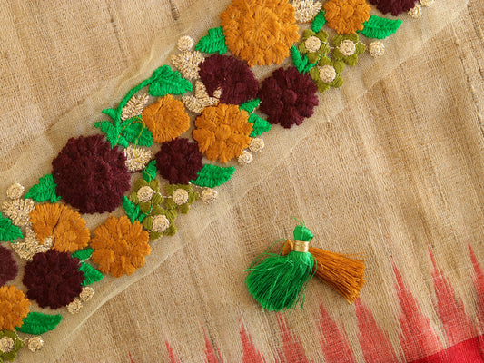 Brown Yellow Floral Embroidered Trim,Brown Floral Net Border,Embroidery Lace,Brown Yellow Floral Net Lace,Indian Trim,Saree Border,Price/mt