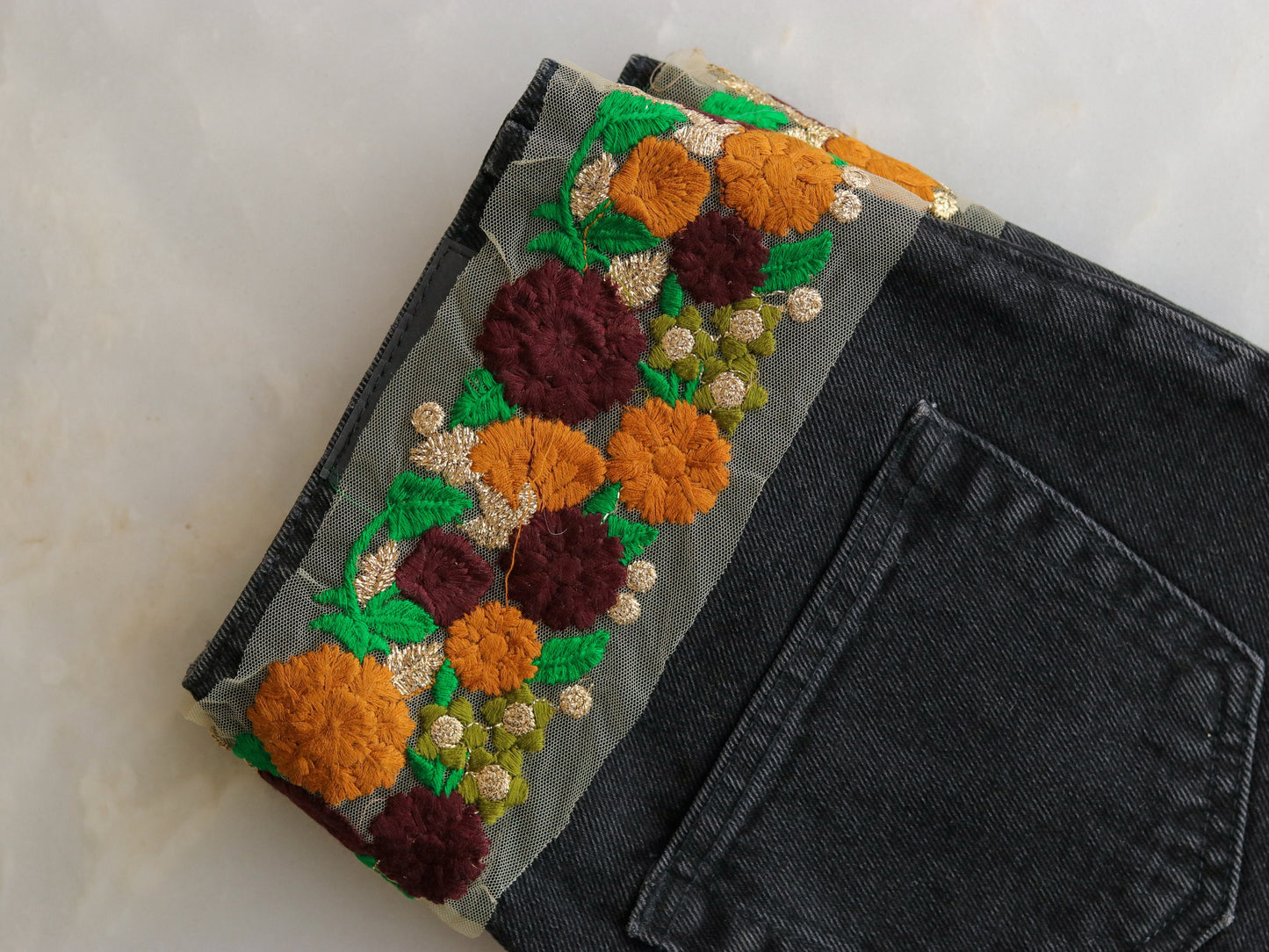 Brown Yellow Floral Embroidered Trim,Brown Floral Net Border,Embroidery Lace,Brown Yellow Floral Net Lace,Indian Trim,Saree Border,Price/mt