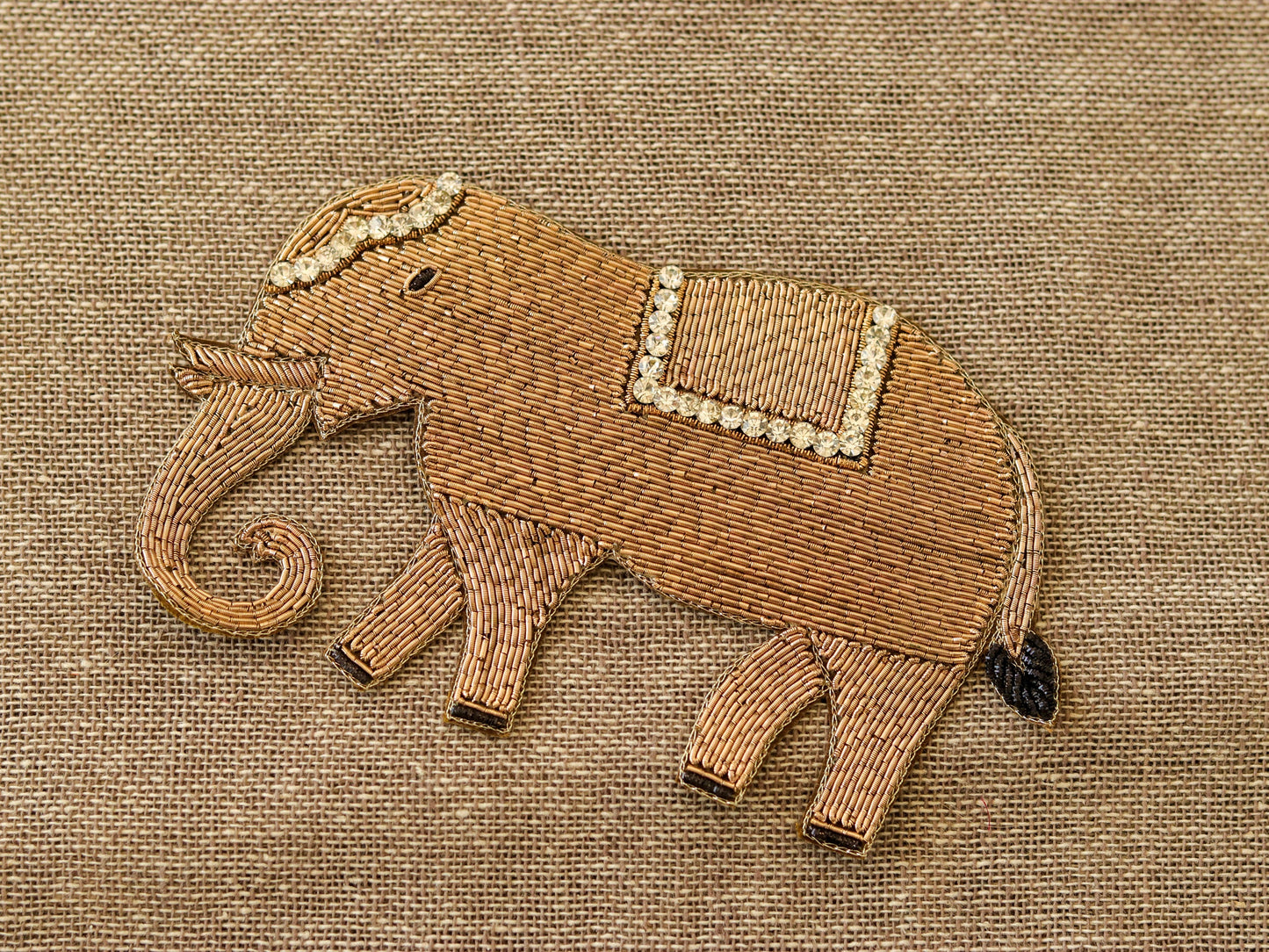 Golden Elephant Embroidered Patch,Handmade embroidered applique,Golden Elephant Applique,Animal patch,Denim Patch,Sew on applique,DIY Patch