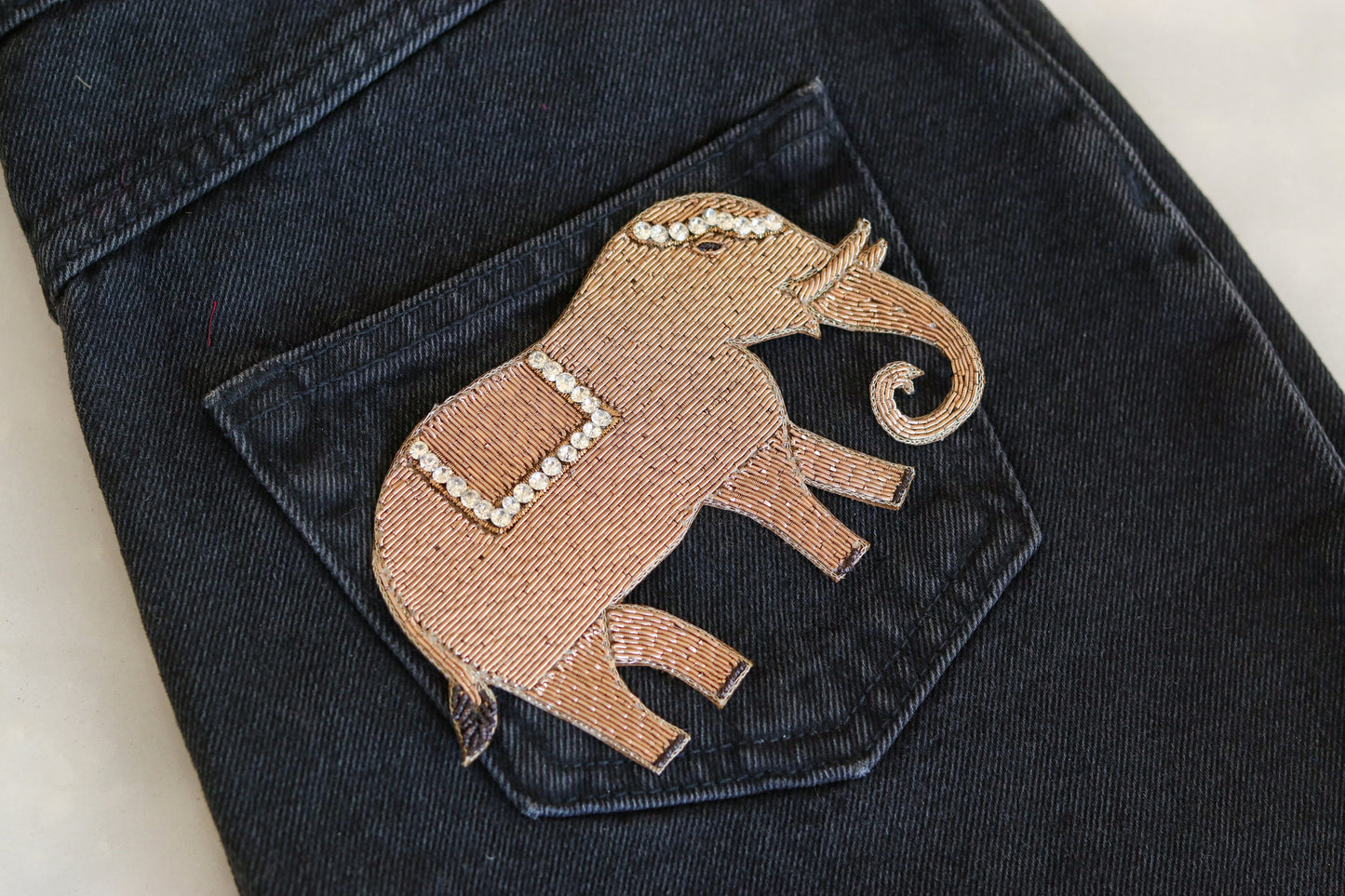 Golden Elephant Embroidered Patch,Handmade embroidered applique,Golden Elephant Applique,Animal patch,Denim Patch,Sew on applique,DIY Patch