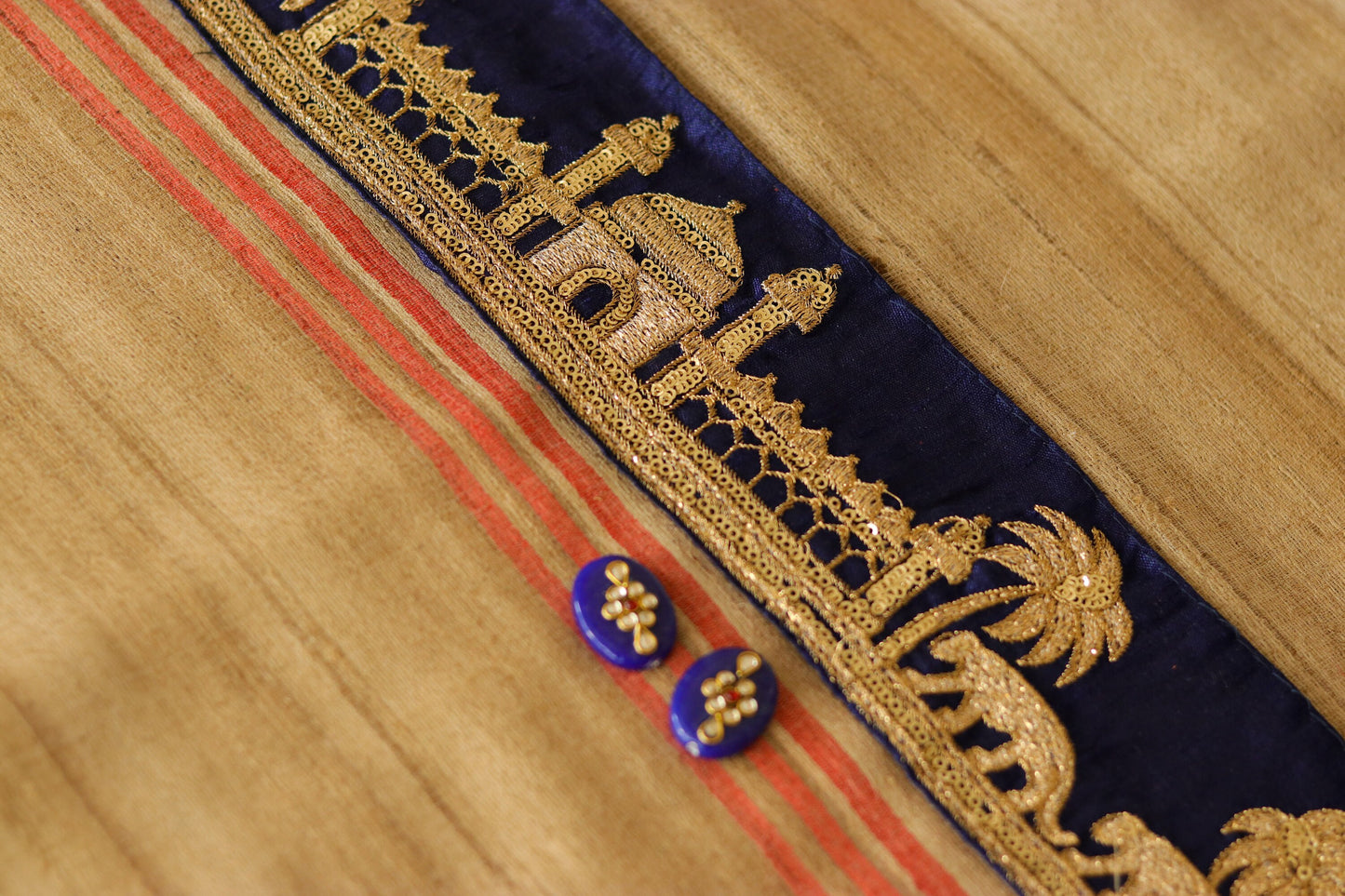 Blue Tiger Palace Embroidered Trim,Blue Gold Palace Border,Animal Embroidery Lace,Deep Blue Boho Trim,Royal Indian Designer Trim,Price/mtr