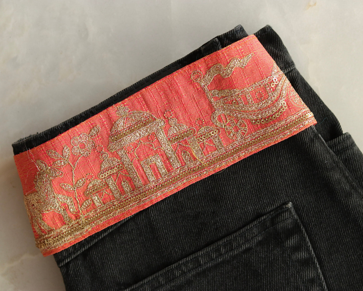 Peach Gold Chariot Palace Trim,Peach Gold Embroidered Palace Border,Horse Embroidery Lace,Boho Trim,Royal Indian Designer Trim,Price/mt