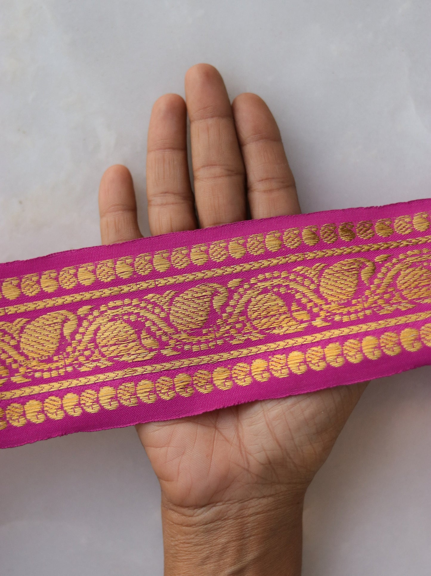 Pink Gold Paisley Brocade Trim,Pink Paisley Border,Pink Paisley Lace,Pink Gold Trim,Pink Brocade Border,Saree Border,Indian Trim,Price/mtr