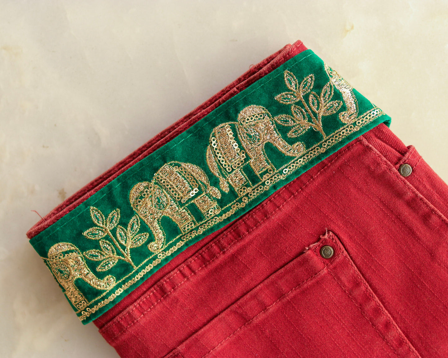 Green Gold Elephant Embroidered Trim,Green Gold Elephant Border,Green Gold Embroidery Lace,Boho Trim,Royal Indian Designer Trim, 75 cm