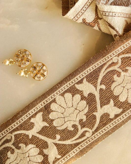 White Gold Floral Brocade Trim, White Gold Floral Border, White Gold Floral Lace, White Brocade Border, Saree Border, Indian Trim, 50 cm