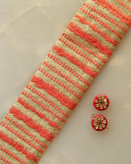 Peach White Woven Indian Trim,Orange Cream Weave Border,Striped Lace,Geometric Barcode Design Trim,Zebra Stripes Saree Border,Price/mtr,