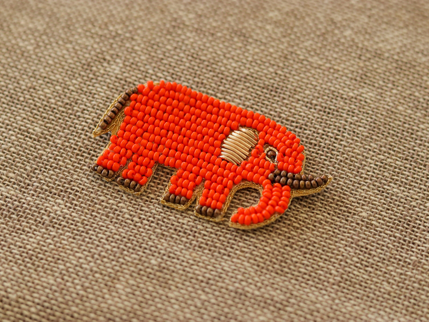 Orange Elephant Beaded Patch,Handmade embroidered applique,Orange Elephant Patch,Animal patch,Denim Patch,Sew on applique,DIY Patch