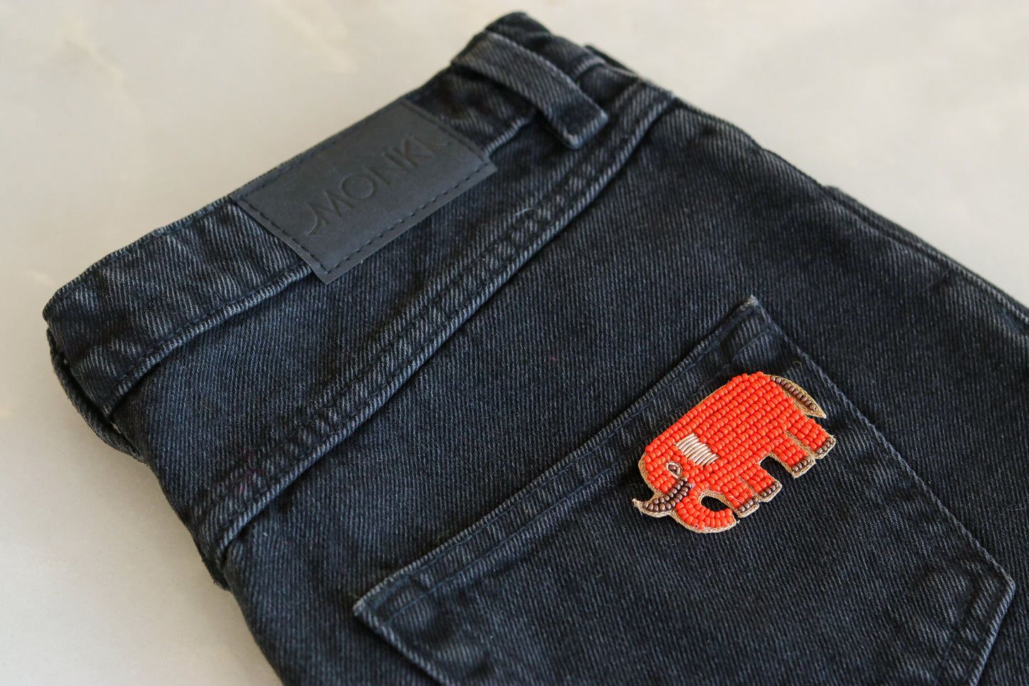 Orange Elephant Beaded Patch,Handmade embroidered applique,Orange Elephant Patch,Animal patch,Denim Patch,Sew on applique,DIY Patch