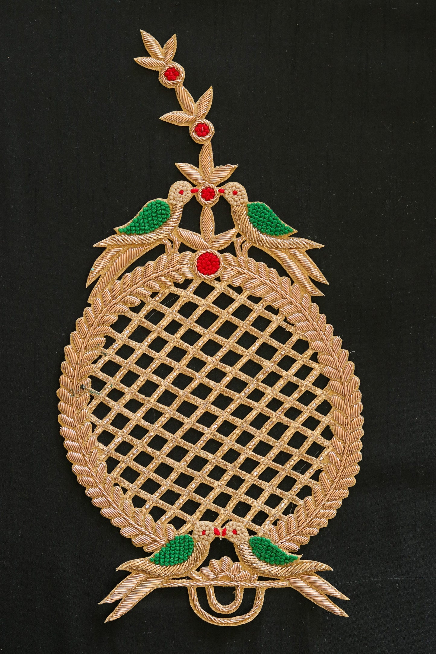 Large Gold Parrot embroidered patch,Handmade embroidered applique,Green Gold bird patch,Costume Denim Patch,Sew on applique,DIY Patch