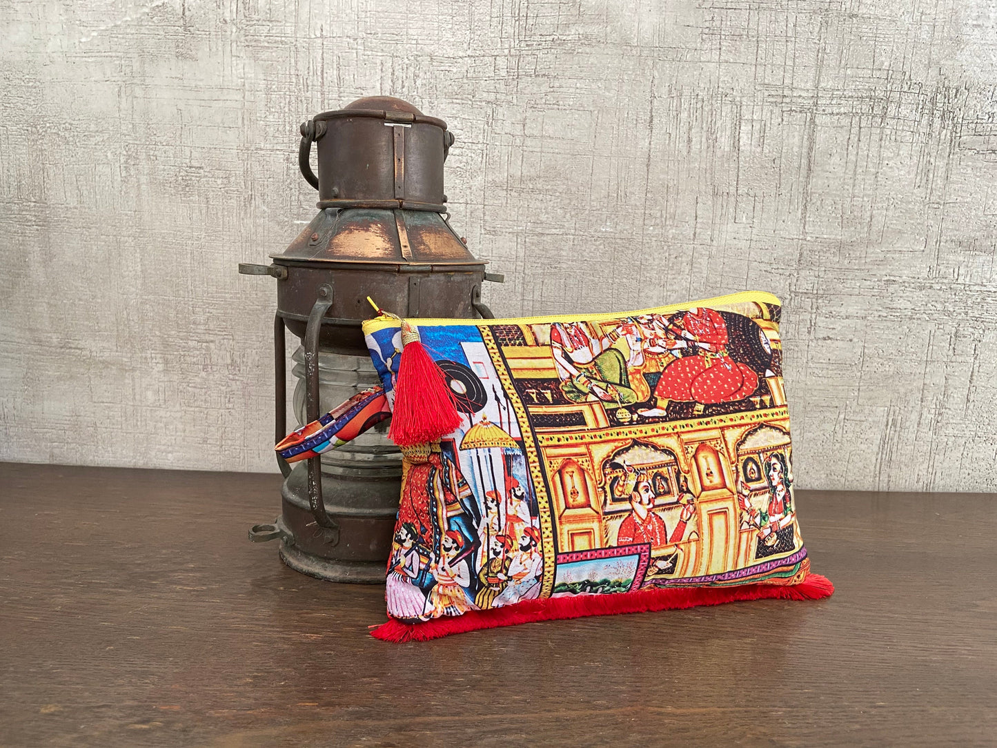 Darbaar - Indian Royal Print pouch,Quirky Printed Make-up pouch,Toiletry Travel Accessory bag,Boho clutch,Stocking filler,Christmas gift