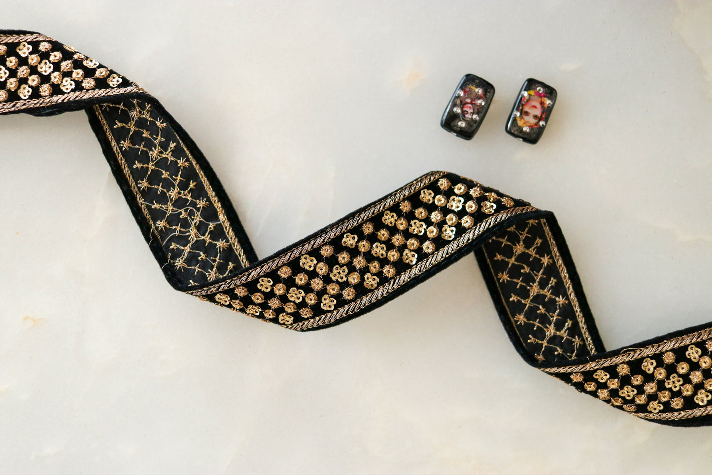 Black Gold Velvet Sequin Trim,Indian Embroidered Border,Black Gold Sequin Lace,Black Velvet Saree Border,Black Sequin Border,Price/mtr