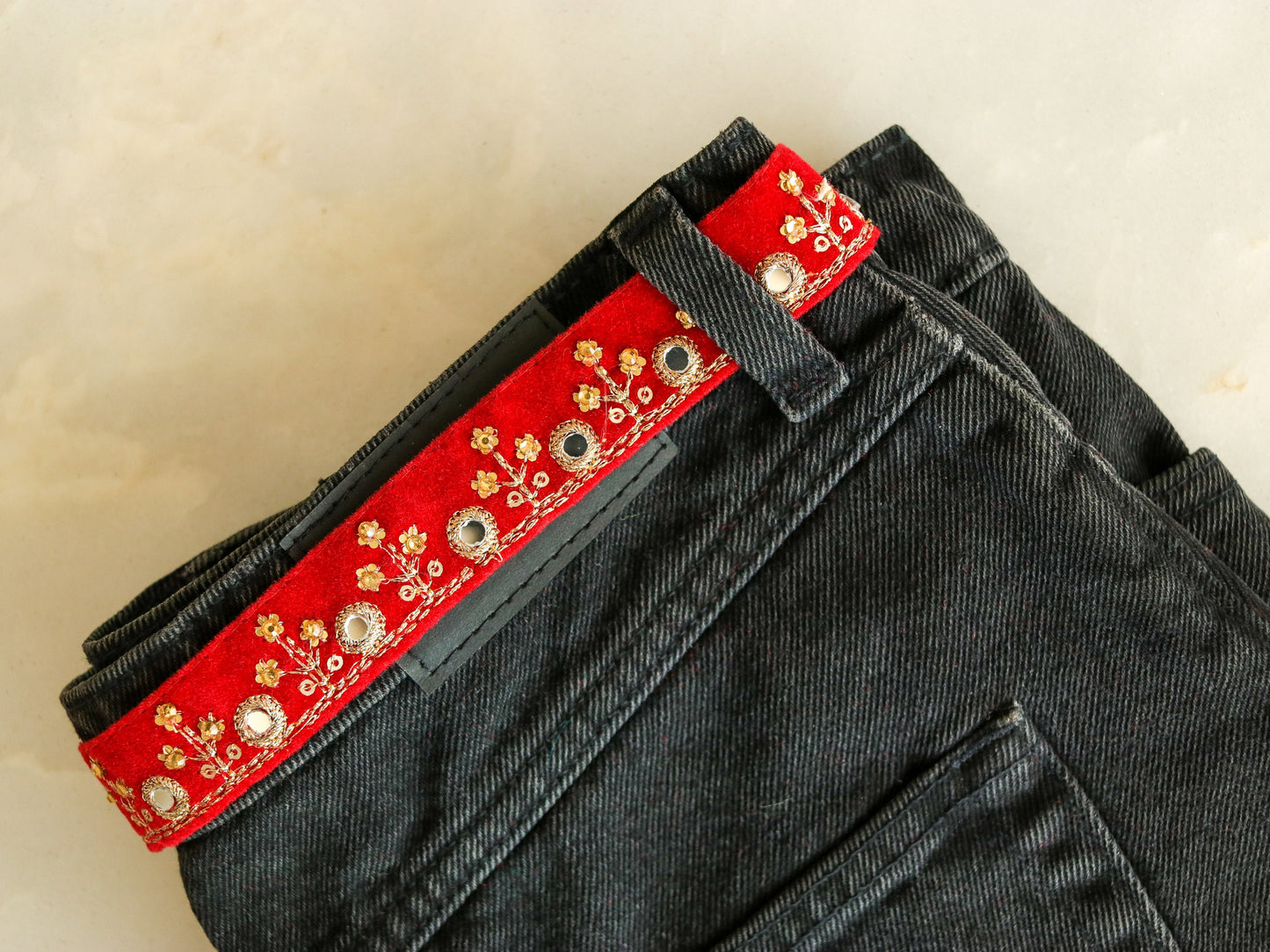 Red Gold Mirror Sequin Trim,Indian Embroidered Border,Red Gold Velvet Floral Lace,Red Velvet Saree Border,Red Mirror Sequin Border,Price/mtr