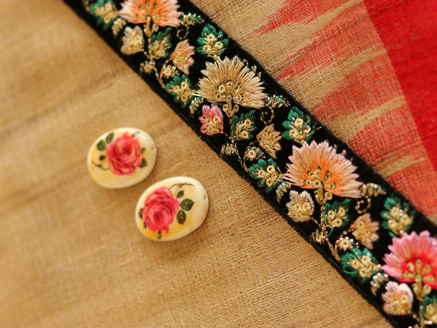Black Velvet Floral Embroidered Trim,Indian Fabric Embroidered Border,Black Pink Floral Lace,Parsi Embroidery,Black Saree Border,Price/mtr