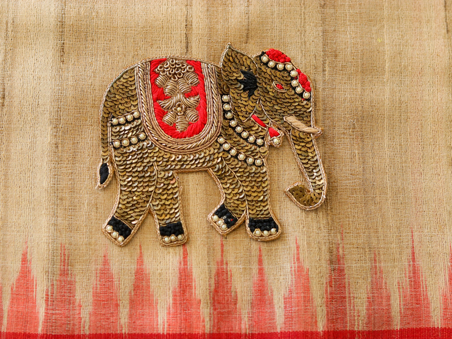 Gold Red Elephant Embroidered Patch,Handmade embroidered applique,Sequin Elephant Patch,Animal patch,Denim Patch,Sew on applique,DIY Patch