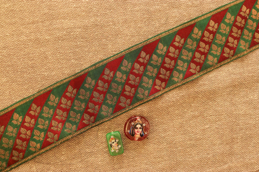 Red Green Floral Banarasi Trim,Brocade Border,Indian Brocade Lace,Paisley Trim,Vintage Trim,Banarasi Saree Border,Price/mtr