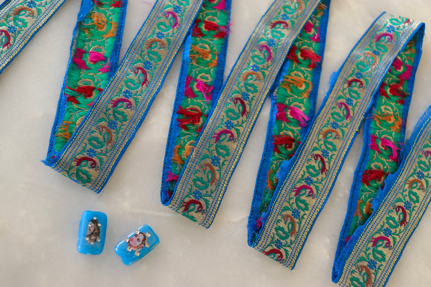 Blue Peacock Banarasi Brocade Trim, Indian Brocade Lace, Blue Banarasi Border, Peacock Parrot Trim, Designer Saree Border, Price/mtr