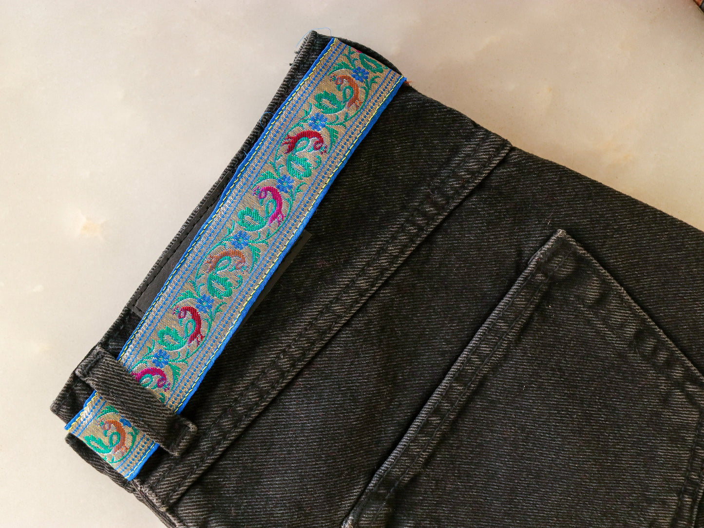 Blue Peacock Banarasi Brocade Trim, Indian Brocade Lace, Blue Banarasi Border, Peacock Parrot Trim, Designer Saree Border, Price/mtr