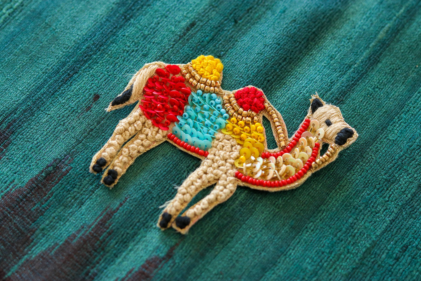 Beige Red Camel Embroidered Patch,Handmade embroidered applique,Animal patch,French Knot Sew on applique,Denim DIY Patch,Christmas supplies