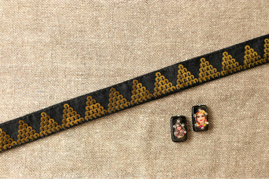 Black Gold Triangle Embroidered Trim,Indian Sequin Border,Black Sequin Lace,Bridal Trim,Fabric Trim,Saree Border,Price/mtr