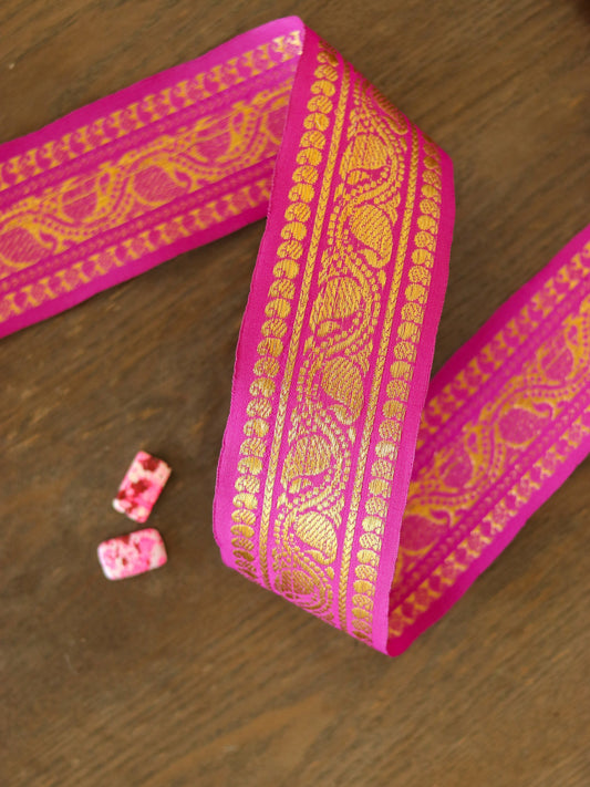 Pink Gold Paisley Brocade Trim,Pink Paisley Border,Pink Paisley Lace,Pink Gold Trim,Pink Brocade Border,Saree Border,Indian Trim,Price/mtr