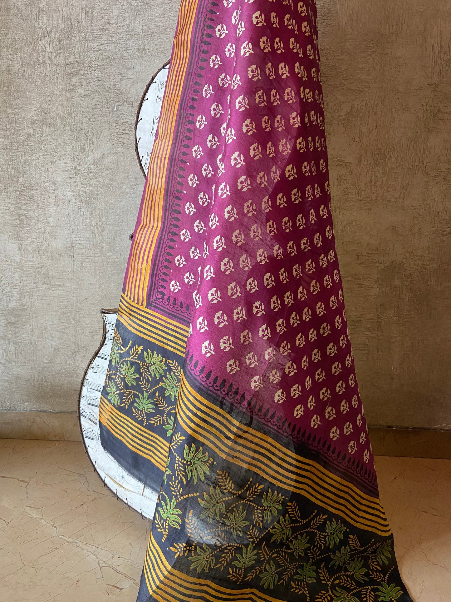 Tarana - Floral Print Silk Dupatta,Purple Cream Silk Stole,Indian Stole,Silk Fabric,Purple Shawl,Mother's Day Gift for her