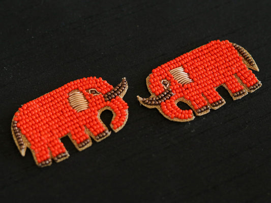 Orange Elephant Beaded Patch,Handmade embroidered applique,Orange Elephant Patch,Animal patch,Denim Patch,Sew on applique,DIY Patch