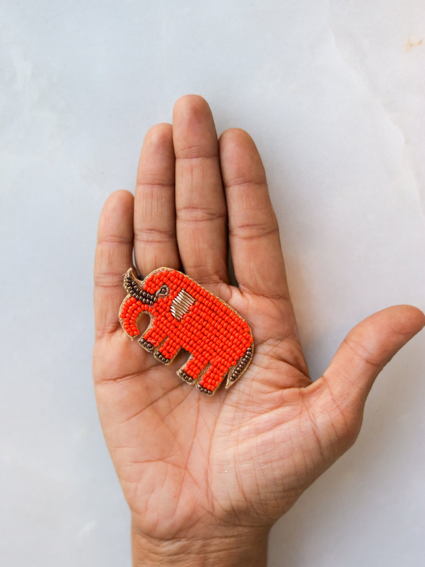 Orange Elephant Beaded Patch,Handmade embroidered applique,Orange Elephant Patch,Animal patch,Denim Patch,Sew on applique,DIY Patch