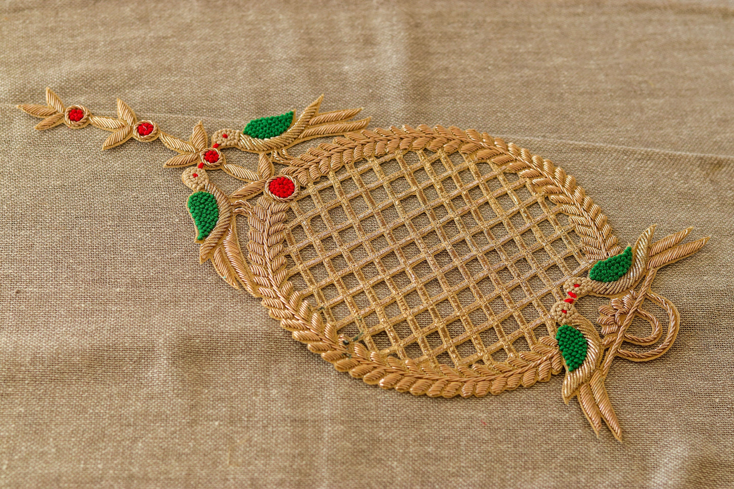 Large Gold Parrot embroidered patch,Handmade embroidered applique,Green Gold bird patch,Costume Denim Patch,Sew on applique,DIY Patch