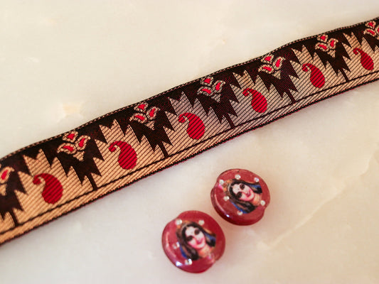 Brown Gold Paisley Brocade Trim,Indian Brocade Border,Red Gold Paisley Lace,Vintage Trim,Banarasi Saree Border,Price/mtr