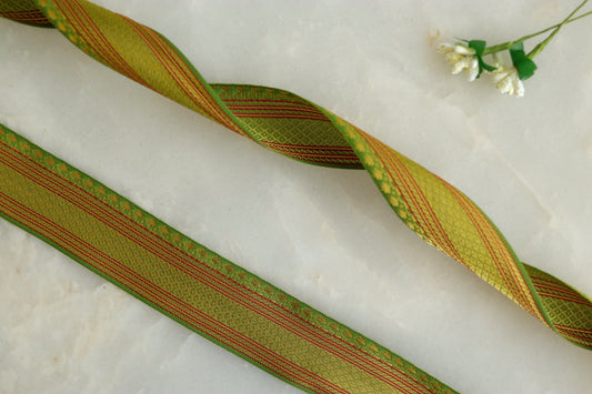 Green Gold Floral Jacquard Trim,Brocade Paithani Border,Indian Brocade Lace,Green Gold Vintage Trim,Green Saree Border,Price/mtr