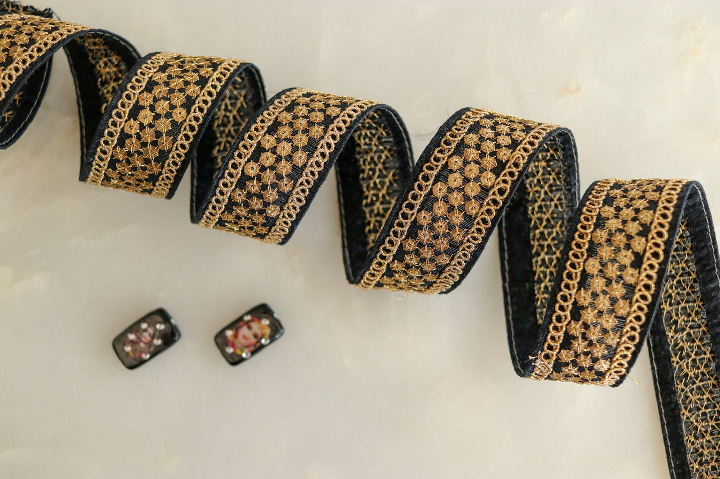 Black Gold Sequin Embroidered Trim,Black Gold Sequin Border,Indian Trim,Black Floral Lace,Black Saree Border,Indian Fabric Trim,Price/mtr