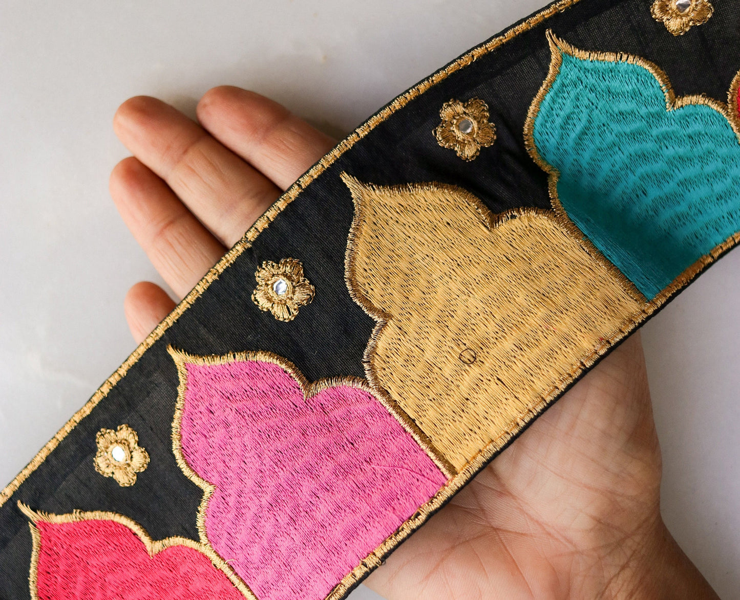 Colourful Black Palace Embroidered Trim,Black Multicolour Border,Boho Trim,Royal Indian Designer Lace,Black Saree Border,Price/mtr