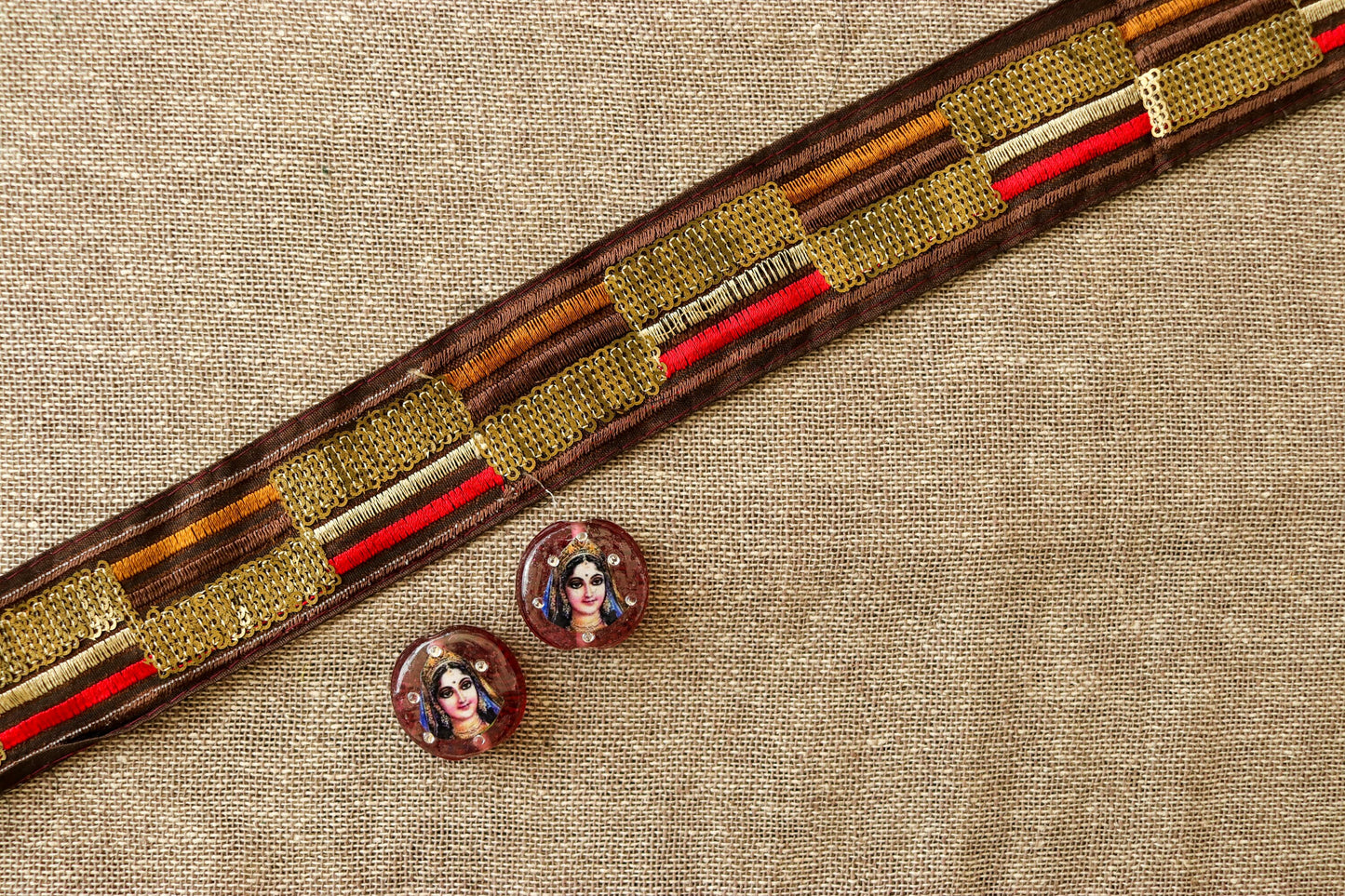 Brown Sequin Stripe Embroidered Trim,Indian Sequin Border,Brown Sequin Lace,Vintage Bridal Saree Border,Fabric Trim,Price/mtr